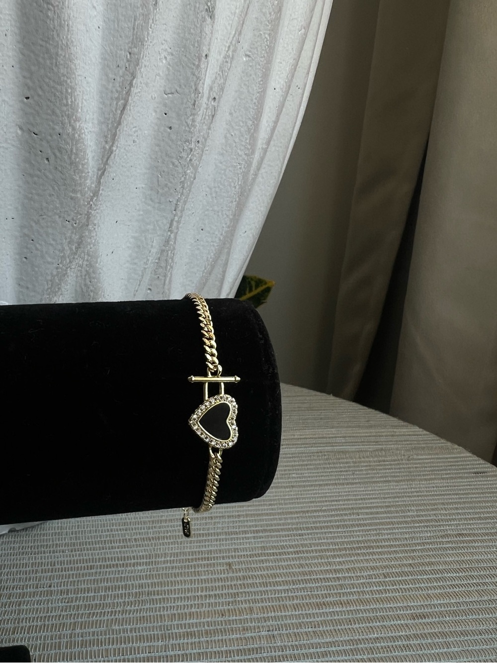 Gold and black Heart Bracelet with Crystal Accents